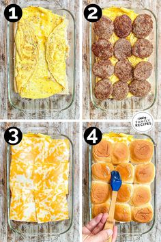 the steps to make breakfast rolls in a casserole dish with eggs and cheese