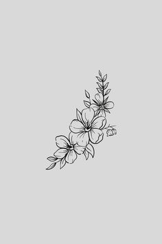 a black and white drawing of flowers on a gray background