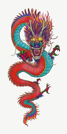 Ancient Chinese dragon, oriental animal | Premium Photo Illustration - rawpixel Dragon Chinese Zodiac Tattoo, Creative Canvas Painting Ideas, Ancient Chinese Dragon, East Asian Dragon, Chinese Zodiac Tattoo, Chinese Dragon Drawing, Dragon Tattoo Meaning, Beach Canvas Paintings, Chinese Dragon Art