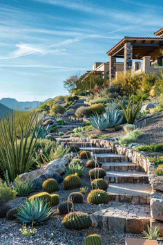 22 Beautiful Hillside Garden Ideas for Your Outdoor Oasis Landscape Ideas For Backyard Slope, Multilevel Backyard Ideas, Hillside Garden Ideas, Amazing Yards, Glass House Garden, House Built Into Hillside, Desert Landscape Design, Hilly Landscape, Mediterranean Climate