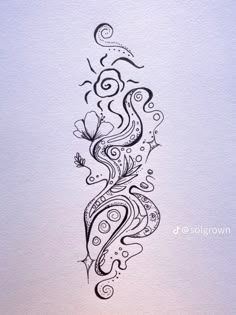 a drawing of a woman's face with swirls and flowers on it