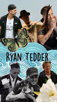 a collage of photos with the words ryan tedder on it and images of people holding flowers