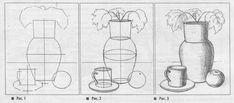 three different types of vases are shown in the diagram, and each one is drawn with