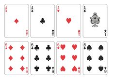 playing cards with fours and sixs on each side, all in black and red