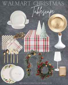 christmas tablescape with gold, white and red decorations