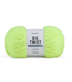 a bright yellow ball of yarn with the words,'big twist'on it