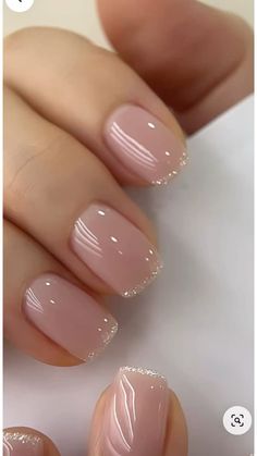 Bride Nails Natural, Nail Design Engagement, Neutral Ombre Nails Short Square, Nails For A Wedding Guest Classy, Wedding Nail Ideas For The Bride Simple, Mother Of Bride Nails Mom, French Tip Nails Squoval, Simple Glitter Nail Designs, Wedding Day Nails For Bride Simple