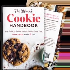 the ultimate cookie cookbook is open to show it's cover and inside pages