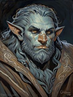 a painting of an elf with white hair and blue eyes