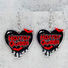 Cute Halloween Earrings Horror Queen, Halloween Earrings, Halloween Horror, Earrings Color, Cute Halloween, Black Red, Bat, Black And Red, Jewelry Earrings