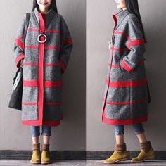 Women's winter  loose wool coat - Tkdress  - 1 Shirts Plus Size, Linen Clothing, Pants Loose, Linen Maxi Dress, Fashion Attire, Plus Size Pants, Plus Size Sweaters, Woolen Coat, Loose Sweater