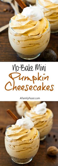 no bake mini pumpkin cheesecakes with whipped cream