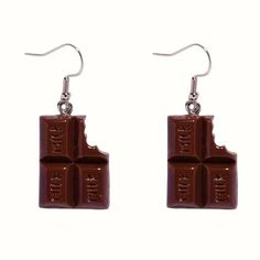 Unique Milk Chocolate Bar With A Bite Taken Out Silver Toned Dangle Earrings. Such A Fun Addition To Your Collection. Approx. 1.75” In Length From The Top Of The Hook To The Bottom Of The Chocolate Bar. E70 Milk Earrings, Chocolate Earrings, Milk Chocolate Bar, The Hook, Brown Silver, Milk Chocolate, Earrings Color, Take Out, Chocolate Bar