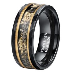 men's black ceramic ring with gold inlays