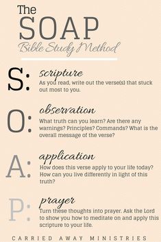 the soap bible study method is shown in black and white, with text above it