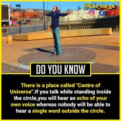 a man is standing in the middle of a circle with his arms out and there is a sign that says do you know?