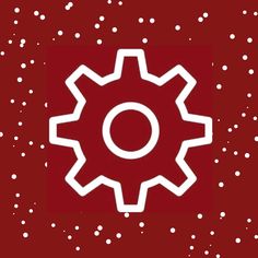 a red background with white snowflakes and a cogwheel on the center