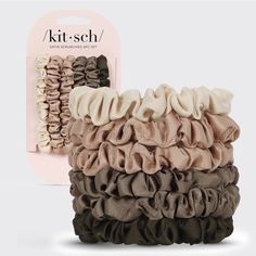 Elevate your everyday ponytail or bun with Kitsch Petite Satin Scrunchies. Crafted with eco-friendly satin, these accessories are gentle on your strands and help reduce damage and breakage when you toss your hair up on the go. Plus, the soft material lets you say goodbye to creasing! The slim, ruched design looks delicate and sleek for any occasion (and looks just as cute worn conveniently on your wrist!). Comes in a pack of 6 chic neutrals that are perfect to grab and coordinate with any outfit Everyday Ponytail, Silk Hair Ties, Satin Scrunchies, Tie For Women, Silk Hair, Hair Breakage, Everyday Hairstyles, Hair Game, Beauty Favorites