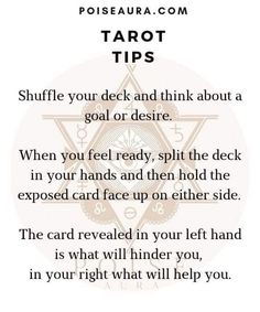 a poem with the words tarot tips written in black and white, on top of it