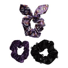 Embrace the spooky charm of Halloween Town with the Disney Nightmare Before Christmas Scrunchie Hair Tie Set. This delightful set features scrunchies adorned with designs inspired by Tim Burton's iconic characters and motifs from the beloved movie. Each scrunchie captures the essence of Jack Skellington, Sally, and other memorable elements with their unique prints and colors. Crafted from soft and stretchy materials, these scrunchies are gentle on hair while providing a secure hold. Whether you're styling a casual look or preparing for a themed party, these scrunchies add a touch of whimsical fun to any hairstyle. Perfect for fans of all ages, the Disney Nightmare Before Christmas Scrunchie Hair Tie Set makes a charming addition to your accessory collection or a thoughtful gift for fellow Beloved Movie, Disney Nightmare Before Christmas, Scrunchie Hair, Girly Accessories, Unique Prints, Tie Set, Halloween Town, Jack Skellington, Scrunchie Hairstyles