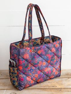 Reversible Puffy Tote - Large, Floral Garden-view 1 Multicolor Quilted Travel Bag, Casual Reversible Multicolor Bag, Casual Multicolor Reversible Shoulder Bag, Casual Multicolor Reversible Bag, Multicolor Reversible Bag With Double Handle, Multicolor Reversible Square Bag, Reversible Bags With Double Handle For Daily Use, Daily Use Reversible Bag With Double Handle, Reversible Double Handle Bags For Daily Use