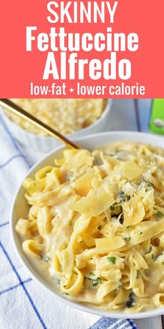 Skinny Fettuccine Alfredo is a low-fat version of America's favorite pasta dish. Rich and creamy fettuccine alfredo without all of the fat. This skinny fettuccine alfredo sauce is made with milk instead of heavy cream and has all of the flavor as the original. A 30-minute healthy meal that kids love. www.modernhoney.com Low Fat Alfredo Sauce, Fetuchini Alfredo, Alfredo Sauce Recipe Without Heavy Cream, Fettuccine Alfredo Sauce, Healthy Alfredo Sauce, Alfredo Sauce Recipe Easy, Low Fat Dinner, Alfredo Sauce Recipe, Healthier Food