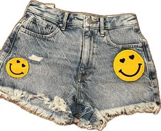 Fun Spring Denim Bottoms, Yellow Cutoff Shorts For Summer, Fun Denim Bottoms For Summer, Yellow Cutoff Bottoms For Summer, Fun High-waist Spring Bottoms, Fun High Waist Spring Bottoms, High Rise Yellow Bottoms For Summer, Summer Yellow Cutoff Bottoms, Trendy Yellow Bottoms For Vacation