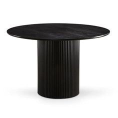 a round table with black marble top on an isolated white background, viewed from the side