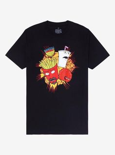 Dive into chaos with this explosive Aqua Teen Hunger Force shirt! Featuring Master Shake  Frylock and Meatwad posing with a large explosion in the background.100% cottonWash cold; dry lowImportedListed in men'unisex sizes Hot Topic Graphic Tees, Scene Shirts, Master Shake, Aqua Teen Hunger Force, Aqua Teen, Cartoon Man