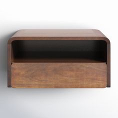 a wooden shelf with two shelves on it