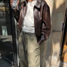 Topman Jackets & Coats | Topman Brown Fake Leather-based 90s Outsized Jacket | Colour: Brown/Silver | Measurement: L- #90s #Brown #BrownSilver #Coats #Color #Faux #Jacket #Jackets #Leather #Oversized #Size #Topman Check more at https://howcandothis.com/manstyle/topman-jackets-coats-topman-brown-fake-leather-based-90s-outsized-jacket-colour-brown-silver-measurement-l/ Form Fitting Mens Fashion, Oversized Male Fashion, Leather Jacket Man Aesthetic, 90s Street Fashion Men, Men’s Leather Jacket Style, Cafe Racer Jacket Men Outfit, Men’s Casual Fits, Mens Casual Fashion Fall, Sophisticated Street Style