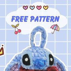 a blue stuffed animal with an umbrella over it's head and the words free pattern above it