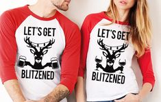 "\"LET'S GET BLITZENED\" Unisex Christmas Red Baseball Tee For Men or Women Celebrate Christmas with this fun Baseball Tee! PICK BETWEEN: Wine Version or Beer Version Color: White with Red Sleeves Available in Unisex Sizes S, M, L, XL, 2XL 50% Poly 50% Cotton Very Soft and Comfy Thank you so much for viewing this listing. Communication is my top priority with my customers, please feel free to ask any questions and I will always do my best to respond in a timely manner." Christmas Baseball, Christmas Drinking, Slouchy Sweatshirt, Christmas Party Shirts, Baseball Tees, Xmas Shirts, Drinking Shirts, Family Christmas Shirts, Baseball T Shirts