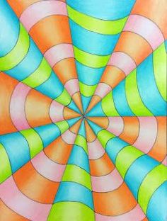 an abstract painting with multicolored lines in the shape of a spiral, on a white background