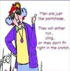 an older woman wearing glasses and a purple jacket with the words men are just like partyhouse they will either run cling or they don't fit right in the