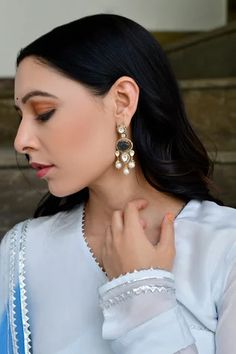 Shop for Zeeya Luxury Jewellery Handcrafted Stone Embellished Danglers And Drops Online at Aza Fashions Luxury Jewellery, Semi Precious Stones, Swarovski Pearls, Aza Fashion, Luxury Jewelry, Online Jewelry, Handcrafted Jewelry, Semiprecious Stones, Precious Stones