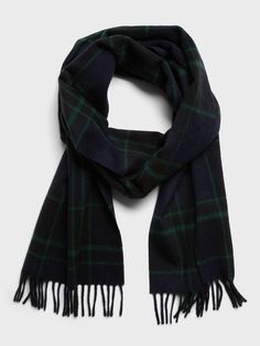 Soft and cozy, this wool scarf is designed to carry you through the seasons.  Length: 76" (193cm) Width: 13" (33cm) Black Wool Scarf For Winter, Casual Black Wool Scarf, Casual Wool Plaid Scarves, Mens Winter Scarf, Brown Plaid Scarf, Mens Cashmere, Wool Plaid, Wool Scarf, Winter Scarf