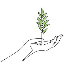 a hand holding a small plant with green leaves