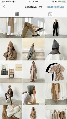 a collage of photos with people dressed in different outfits and hats, all wearing coats