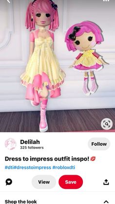 two dolls are standing next to each other in front of a wall with the caption,