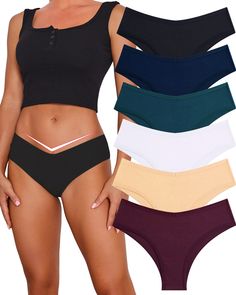 PRICES MAY VARY. V WAIST SHAPE: Sexy V shape design, display your waistline, fit well for low rise jeans/pants/dresses COTTON：95% cotton, 5% spandex. No sagging, no binding or pilling.The panties don't dig into skin or stretch out. Lined with 100% cotton crotch for a more comfortable and breathable fit DESIGN: Unique rib knitted fabric, hand cut and machine sewn. Note, the size of the panties may have differences between different color SOLID COLORS:This sexy cotton underwear pack contains 6 col Panties Design, Amazon Bras, Panties And Bras, Skin Anatomy, Dresses Cotton, Under Pants, Design Display, Low Rise Jeans, Shape Design