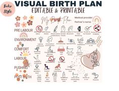 the visual birth plan is shown in this graphic style, with flowers and other things to do