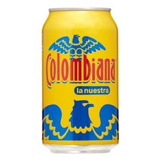 a can of colombia la nuestra beer on a white background with an eagle