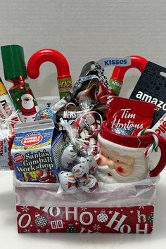 a gift basket filled with lots of holiday items