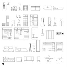 a bunch of furniture is shown in black and white