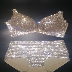 Color: Gold, Silver; Size: S, M, L Diamond Push Ups, Carnival Bra, Luxury Beachwear, Rave Bodysuit, Rhinestone Skirt, Rhinestone Bra, Rhinestone Fashion, Womens Bathing Suits, Dolce E Gabbana