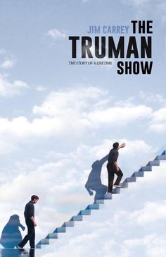 the truman show poster with two people walking up stairs