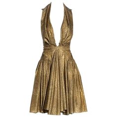 Azzedine Alaia gold printed silk evening dress, ss 1987 For Sale at 1stDibs | alaia gold dress, alaia silk dress, azzedine alaia 1987 Luxury Halter Neck Formal Dress, Gold Silk Cocktail Dress, Gold Halter Neck Cocktail Dress, Gold Halter Neck Evening Dress, Luxury Gold V-neck Dress, Vintage Summer Cocktail Evening Dress, Vintage V-neck Cocktail Dress, Formal Gold Halter Neck Dress, Vintage V-neck Evening Dress For Formal Occasions