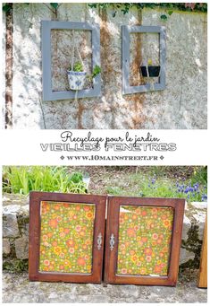 an old window frame with flowers painted on it and the words, repurposed in french