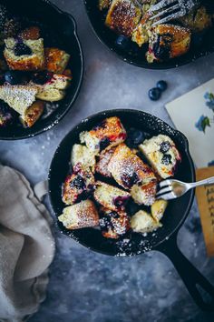 blueberry french toast in a cast iron skillet